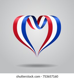 Dutch flag heart-shaped wavy ribbon. Vector illustration.