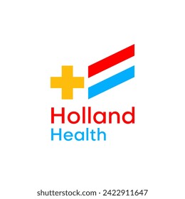 dutch flag with plus icon medical logo. Usable for business, science, healthcare, medical, hospital and doctor letter design vector