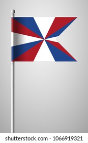 Dutch Flag The Prinsengeus. National Flag on Flagpole. Isolated Illustration on Gray Background