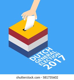 Dutch General Election 2017 Vector Illustration Flat Style - Hand Putting Voting Paper in the Ballot Box