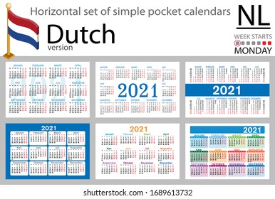 Niederländische horizontale Reihe von Taschenkalendern für 2020 (zweitausendzwanzig Eins). Die Woche beginnt Montag. Neues Jahr. Farbloses Design. Vektorillustration