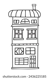 Dutch house in flat style. Objection era architecture, hand drawn vector illustration. These are buildings from Germany, Denmark, and Holland. Three-story cottage. EPS10
