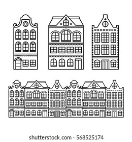 Dutch houses, Amsterdam buildings, Holland or Netherlands archictecture icons
