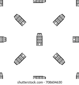 Dutch houses pattern repeat seamless in black color for any design. Vector geometric illustration