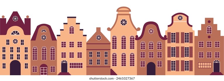 Dutch houses. vector illustration on white background.For print, decor, textile,banner.Canal Houses in Amsterdam.Homes from the world