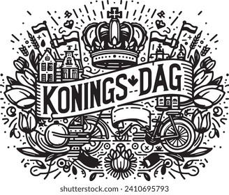 Dutch King's Day celebration logo with cultural icons