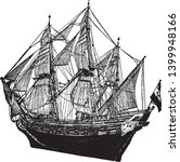 Dutch Man War Ship used in New York during the late 1600s, vintage line drawing or engraving illustration.