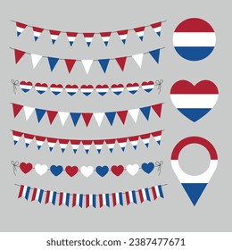 Dutch National holiday, love Netherlands decorative symbols, set of vector elements