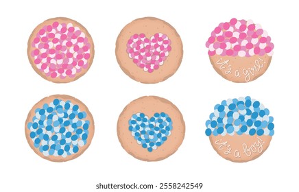 Dutch, Netherlands traditional Beschuit Met Muisjes. Hard, dry treat, biscuit, cookie with pink, blue topping for newbord boy or girl baby.