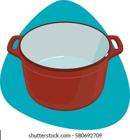 Dutch oven. Empty enameled cast-iron pot with handles. Isolated. On blue background.