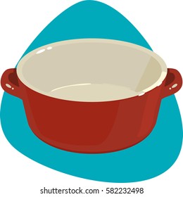Dutch oven. Empty terracotta red pot. Isolated. On blue background.