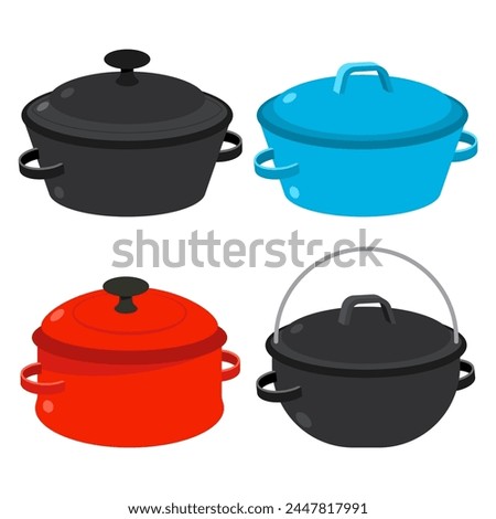 Dutch ovens vector cartoon set isolated on a white background.
