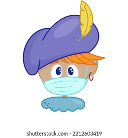 Dutch Piet boy, wears a medical mask. Vector illustration stickers of roetpiet