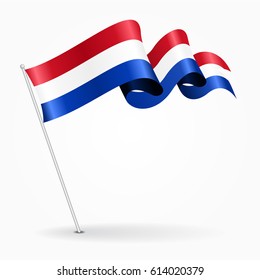 Dutch pin icon wavy flag. Vector illustration.