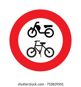 A Dutch prohibition sign - No Mopeds or bicycles.