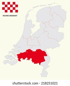 dutch province north brabant, map with flag
