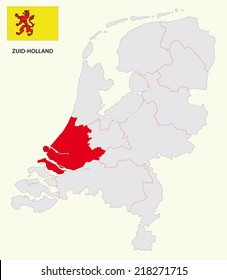 dutch province south holland, map with flag