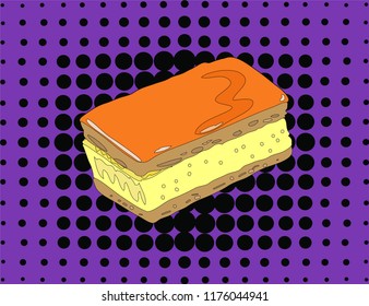 Dutch puff pastry with custard on a purple pop art background.