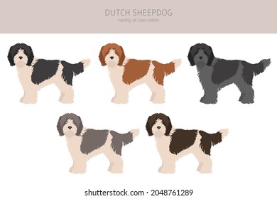Dutch sheepdog Schapendoes clipart. Different poses, coat colors set.  Vector illustration