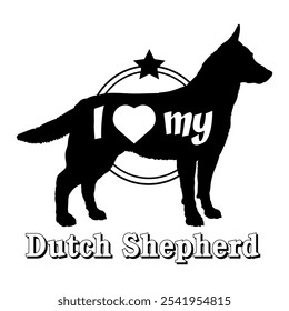 Dutch Shepherd Hund Silhouette, ich liebe meinen Hund, Hund, Hunderassen, Logo, Vektor, Silhouette, Tier, Illustration, Symbol, Zeichen, schwarz, Haustier,