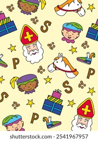 Niederländische Sinterklaas Feiertagsmuster Illustrationen 