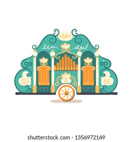 Dutch street barrel organ. Vintage mechanical musical instrument. Vector illustration in flat hand drawn style.