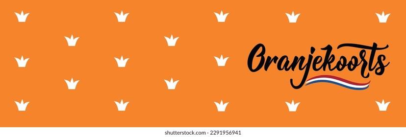 Dutch text: Orange fever. Koningsdag lettering. vector illustration. Holidays banner. Modern calligraphy. Oranjekoorts