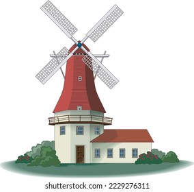 Dutch Wind Mill Vector Illustration