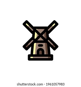 Dutch Windmill Landmark Outline Icon Vector Illustration
