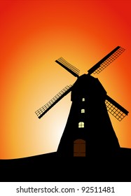 Dutch windmill silhouette