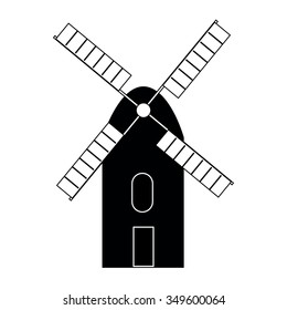 Dutch windmill silhouette vector illustration