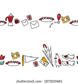 Dutch wine festival pattern. Hand drawn pattern in doodle style. Vector image, clipart, editable details.