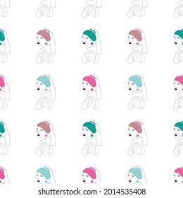 Dutch women, girl with a pearl earring, pattern pastel
