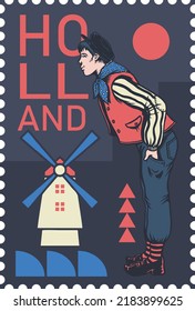 dutch youth vector design with windmill and holland background for t-shirt, poster or sticker

