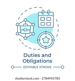 Duties and obligations soft blue concept icon. Corporate professional accountability. Responsibility frameworks. Round shape line illustration. Abstract idea. Graphic design. Easy to use