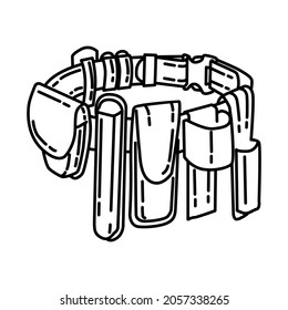 Duty Belt Part Of Police Equipment And Accessories Hand Drawn Icon Set Vector.