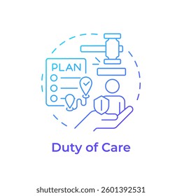 Duty of care blue gradient concept icon. Protecting travelers. Benefit of travel risk management. Round shape line illustration. Abstract idea. Graphic design. Easy to use in promotional material