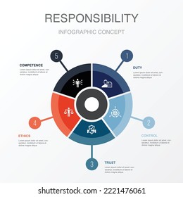 duty, control, trust, ethics, competence icons Infographic design template. Creative concept with 5 steps