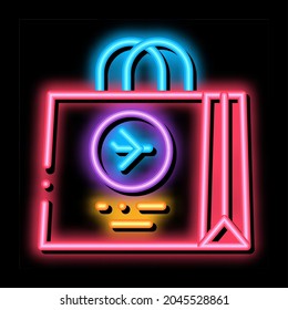 Duty Free Bag Airport Shop neon light sign vector. Glowing bright icon Airport Store Paper Package Concept Linear Pictogram. Travel Shopping sign. transparent symbol illustration