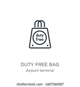 Duty free bag icon. Thin linear duty free bag outline icon isolated on white background from airport terminal collection. Line vector sign, symbol for web and mobile