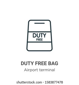 Duty free bag outline vector icon. Thin line black duty free bag icon, flat vector simple element illustration from editable airport terminal concept isolated on white background