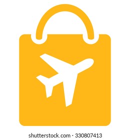 Duty Free Bag vector icon. Style is flat yellow symbol, rounded angles, white background.