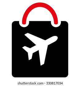 Duty Free Bag vector icon. Style is flat bicolor intensive red and black symbol, rounded angles, white background.