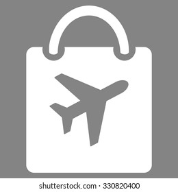 Duty Free Bag vector icon. Style is flat white symbol, rounded angles, gray background.