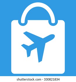 Duty Free Bag vector icon. Style is flat white symbol, rounded angles, blue background.