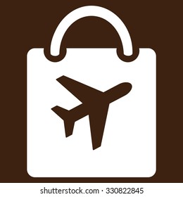 Duty Free Bag vector icon. Style is flat white symbol, rounded angles, brown background.