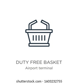 Duty free basket icon. Thin linear duty free basket outline icon isolated on white background from airport terminal collection. Line vector sign, symbol for web and mobile