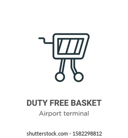 Duty free basket outline vector icon. Thin line black duty free basket icon, flat vector simple element illustration from editable airport terminal concept isolated on white background