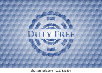 Duty Free blue emblem or badge with abstract geometric pattern background.