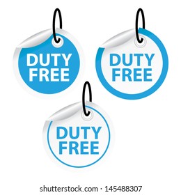 Duty free blue sky stickers set. Vector illustration 